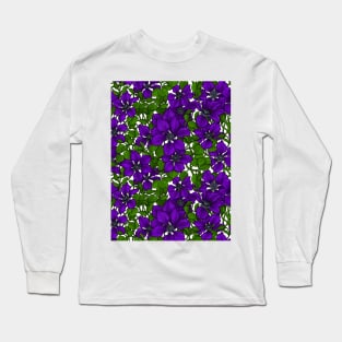 Purple Clematis vine on white Long Sleeve T-Shirt